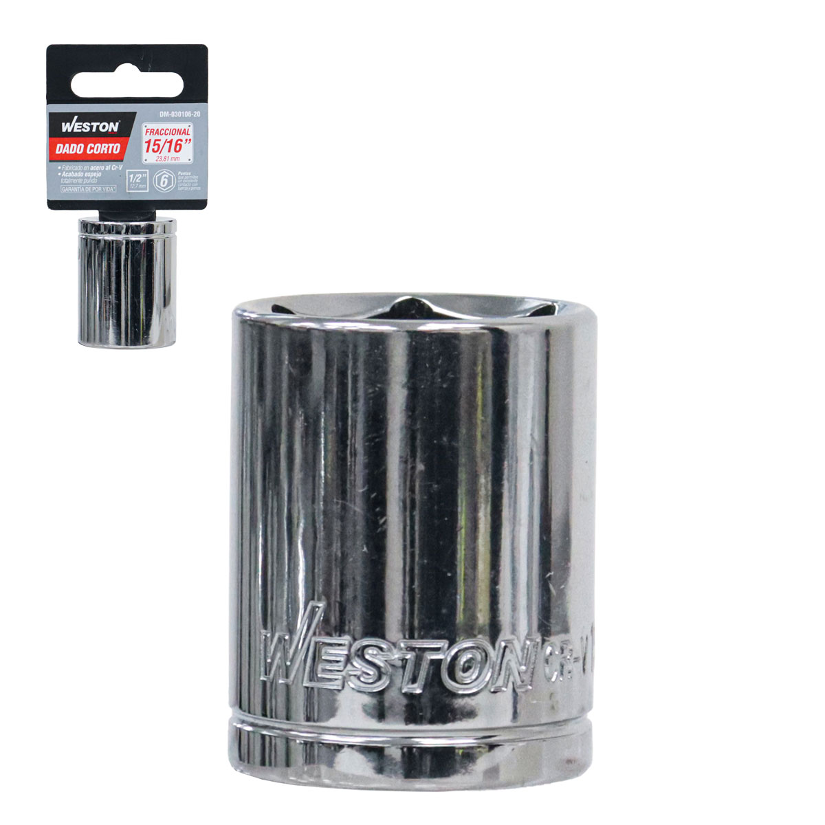 DADO CORTO CUADRO 1/2" 6 PUNTAS, 15/16"