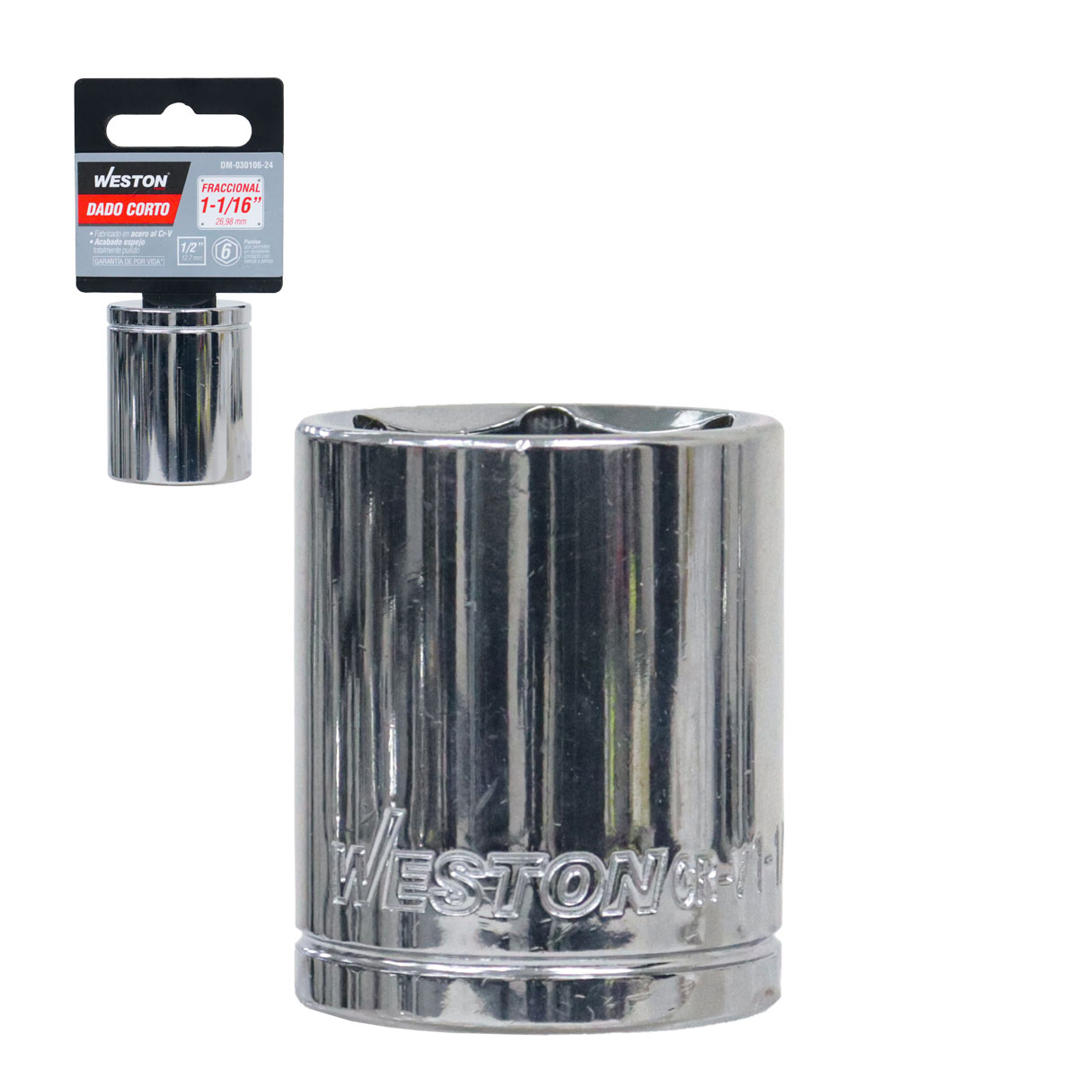 DADO CORTO CUADRO 1/2" 6 PUNTAS, 1-1/16"