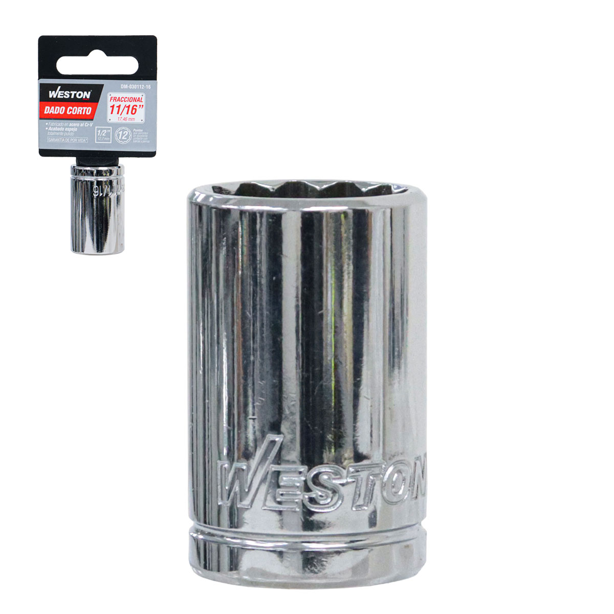 DADO CORTO CUADRO 1/2" 12 PUNTAS, 11/16"