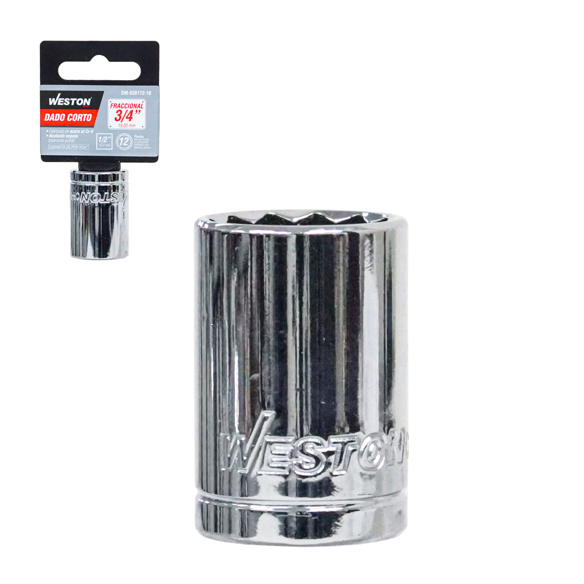 DADO CORTO CUADRO 1/2" 12 PUNTAS, 3/4"