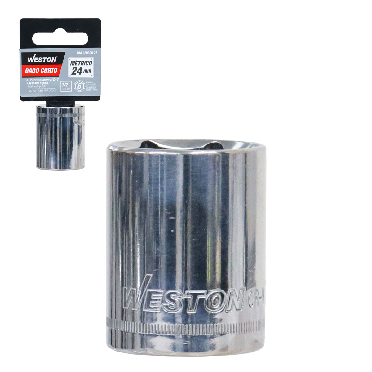 DADO CORTO CUADRO 1/2" 6 PUNTAS, 24MM