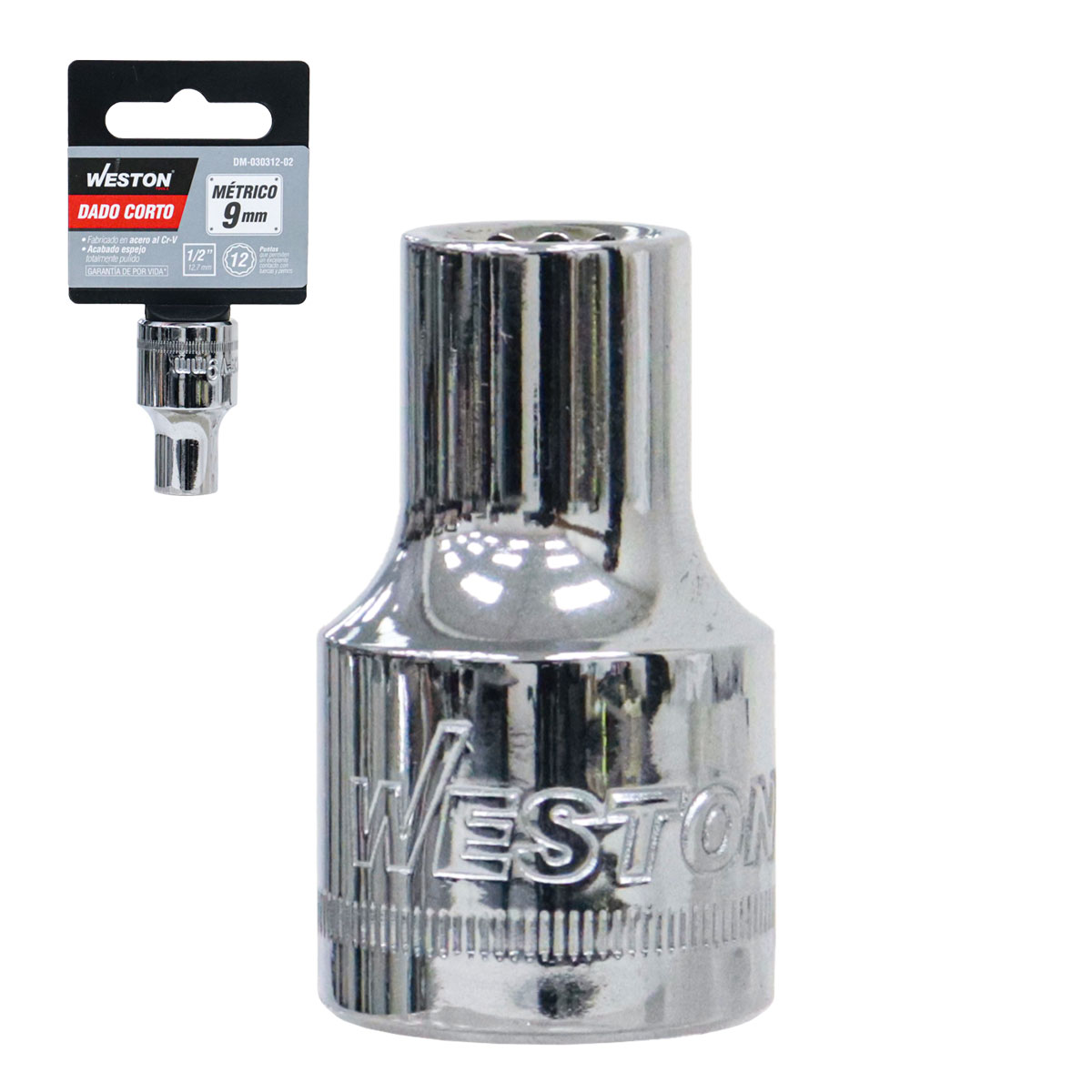 DADO CORTO CUADRO 1/2" 12 PUNTAS, 9MM