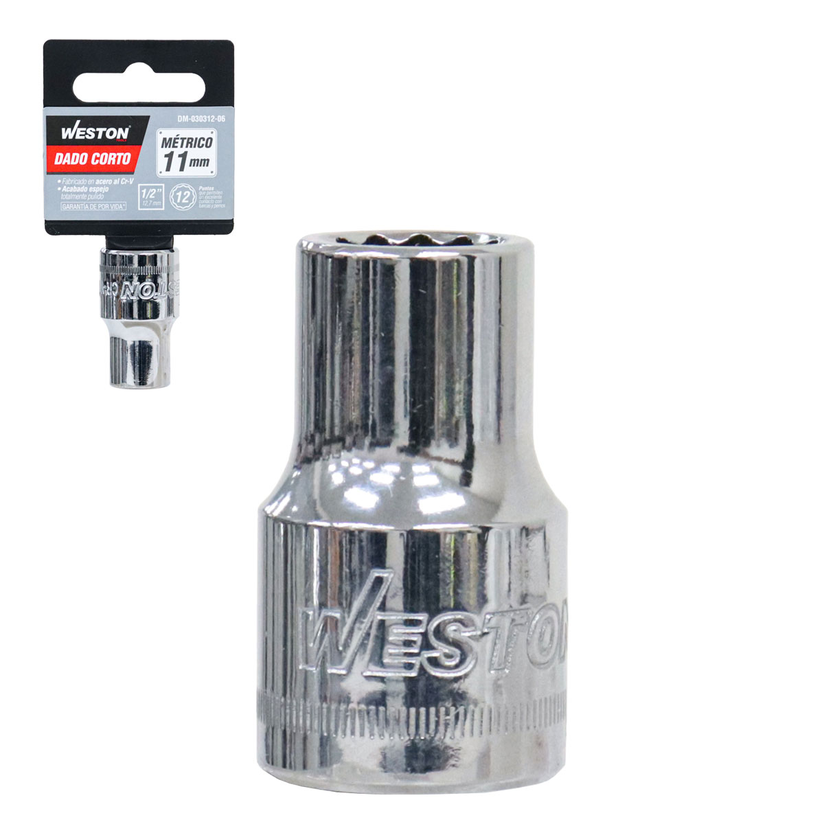DADO CORTO CUADRO 1/2" 12 PUNTAS, 11MM