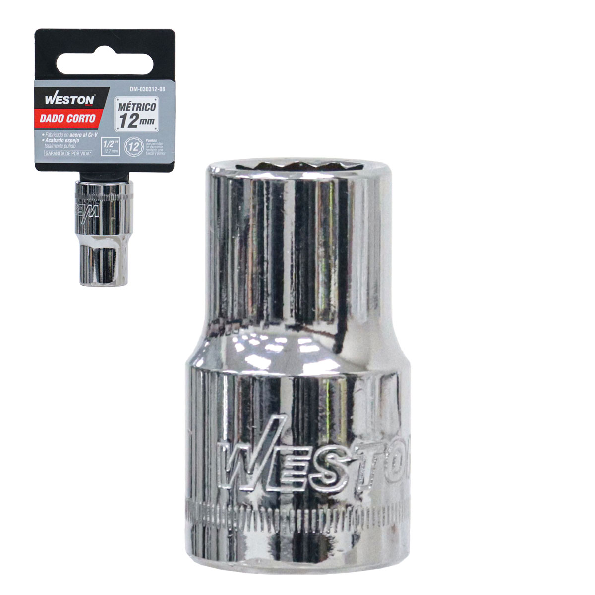 DADO CORTO CUADRO 1/2" 12 PUNTAS, 12MM