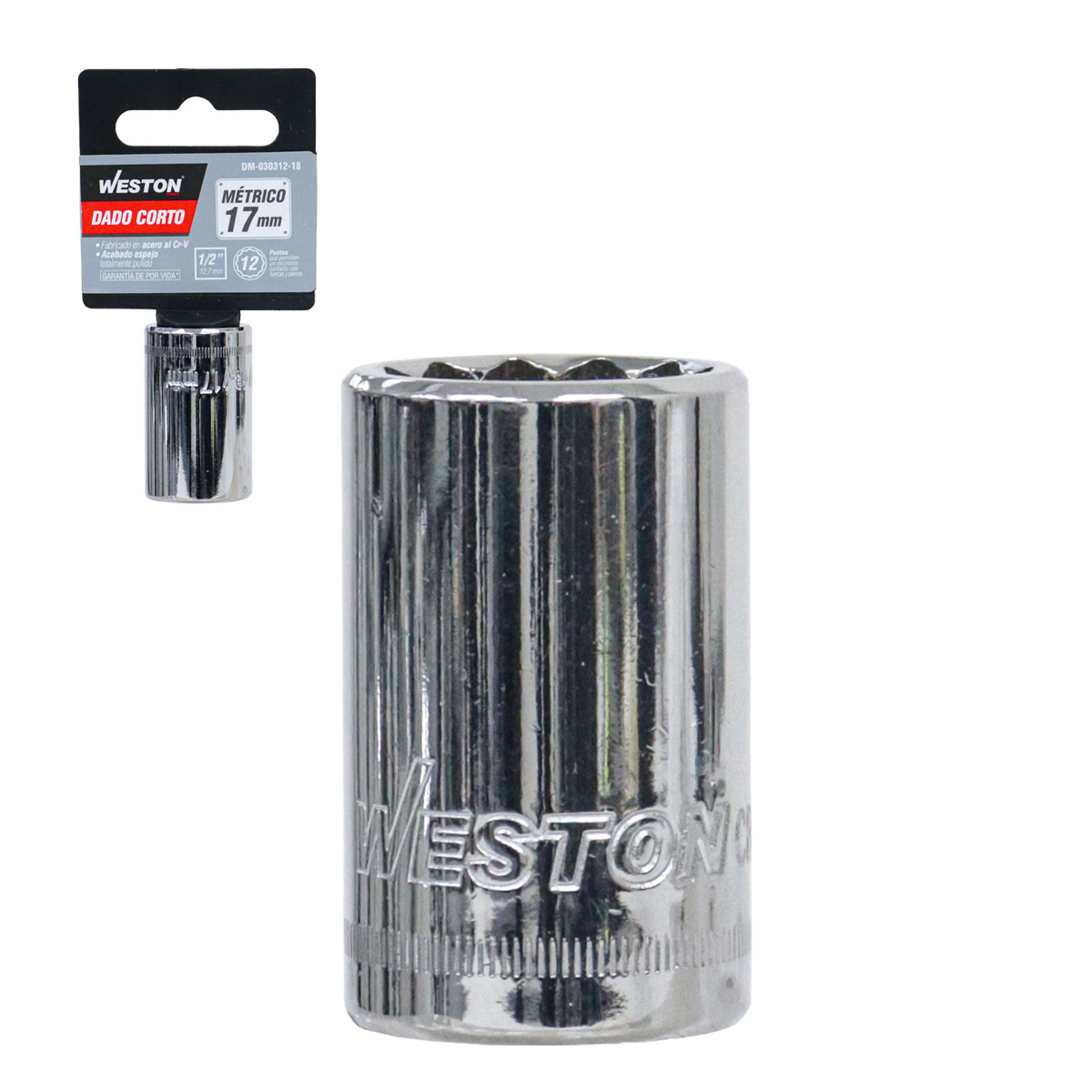 DADO CORTO CUADRO 1/2" 12 PUNTAS, 17MM