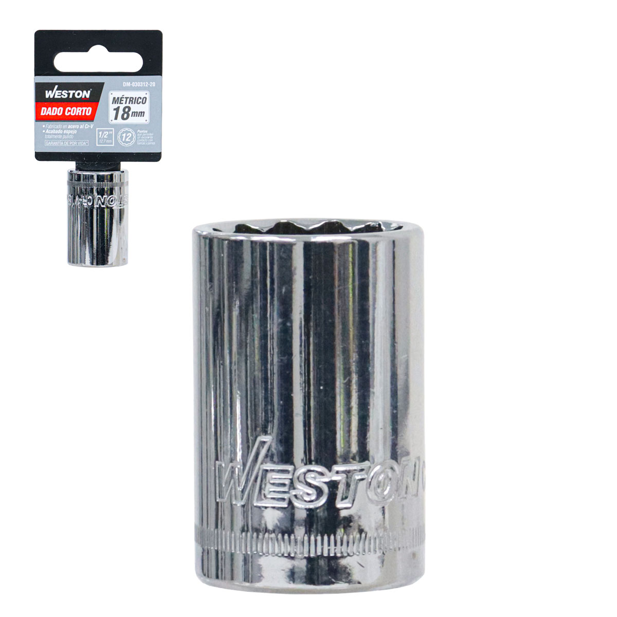 DADO CORTO CUADRO 1/2" 12 PUNTAS, 18MM