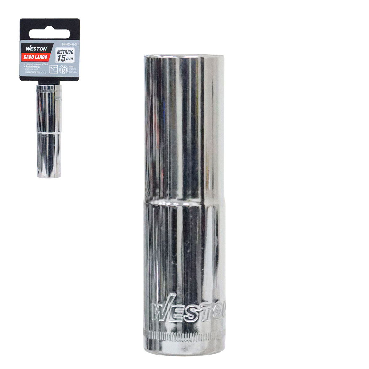 DADO LARGO CUADRO 1/2" 6 PUNTAS, 15MM