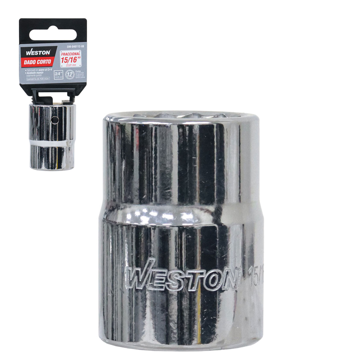 DADO CORTO CUADRO 3/4" 12 PUNTAS, 15/16"