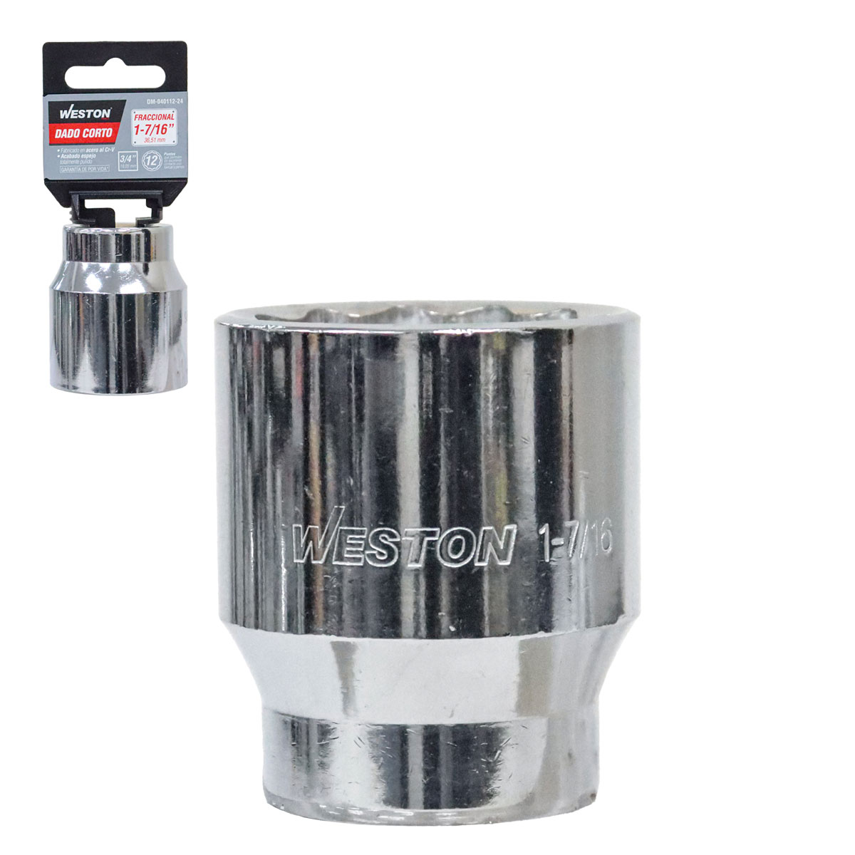 DADO CORTO CUADRO 3/4" 12 PUNTAS, 1-7/16"