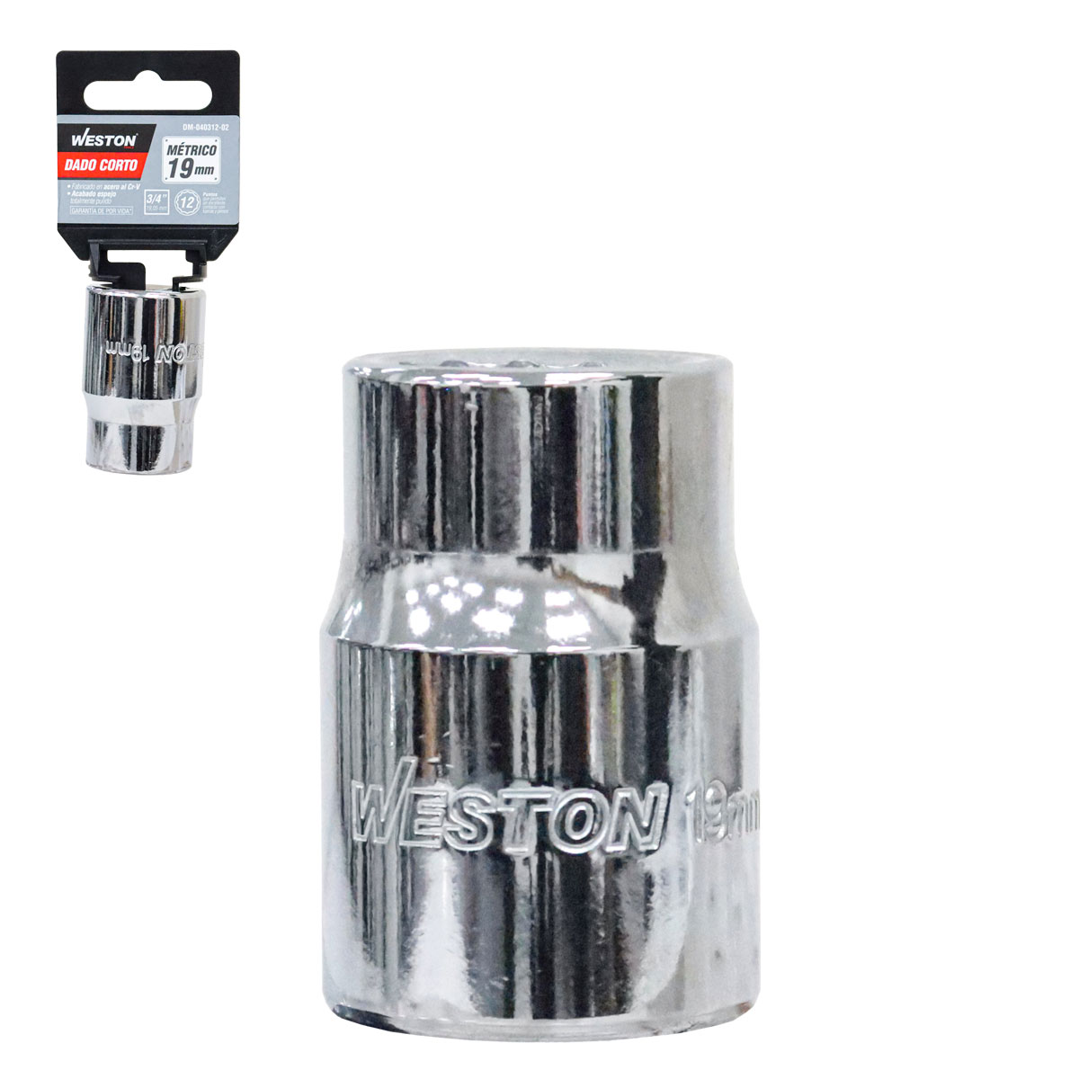 DADO CORTO CUADRO 3/4" 12 PUNTAS, 19MM