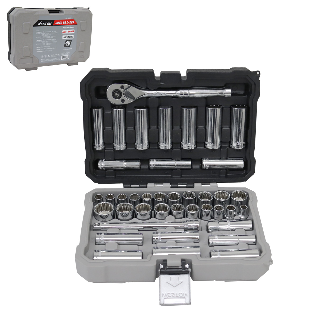 JGO. D/40 DADOS CUADRO 3/8" FRACC. Y METRIC. P/MECANICO