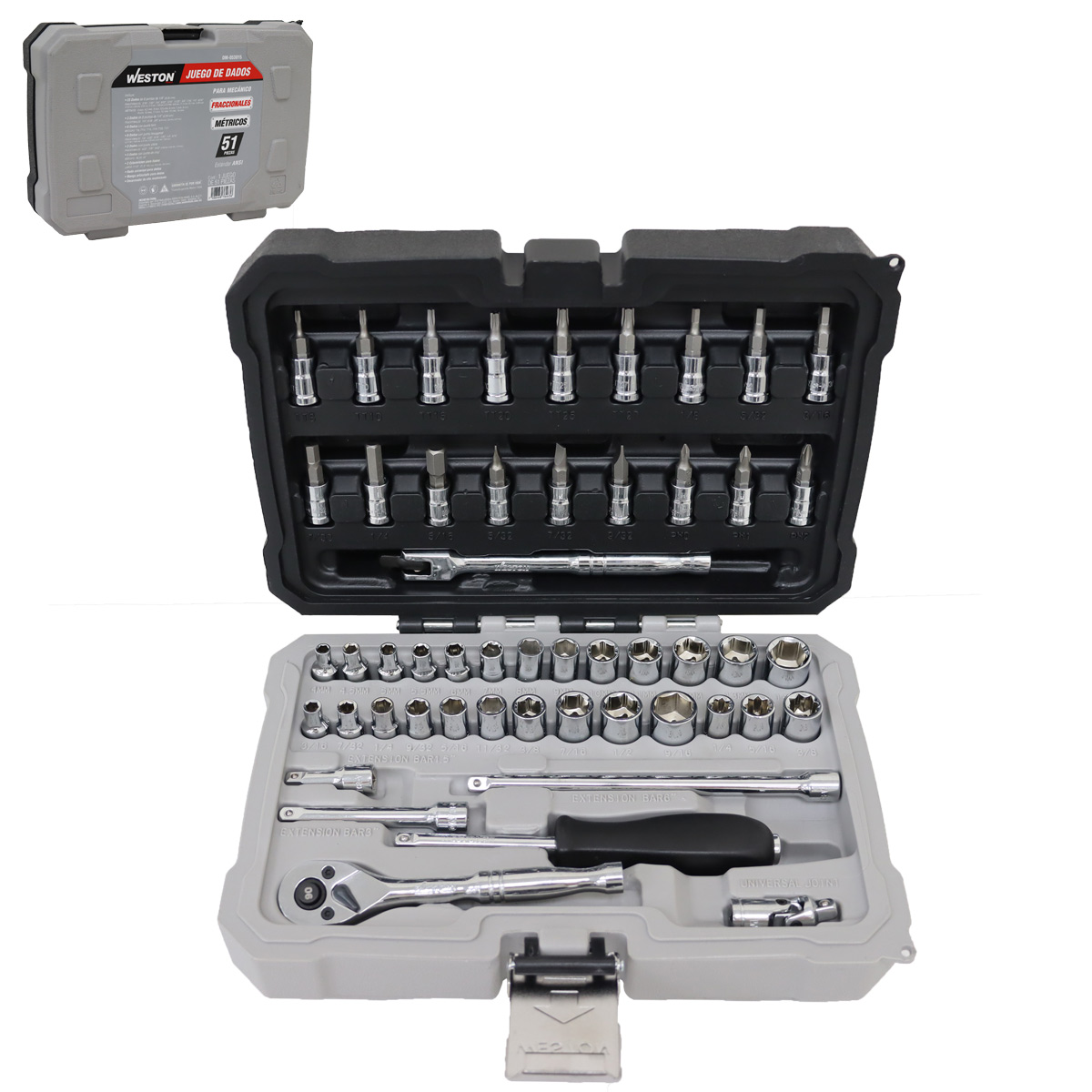 JGO. D/51 DADOS CUADRO 1/4" FRACC. Y METRIC. P/MECANICO