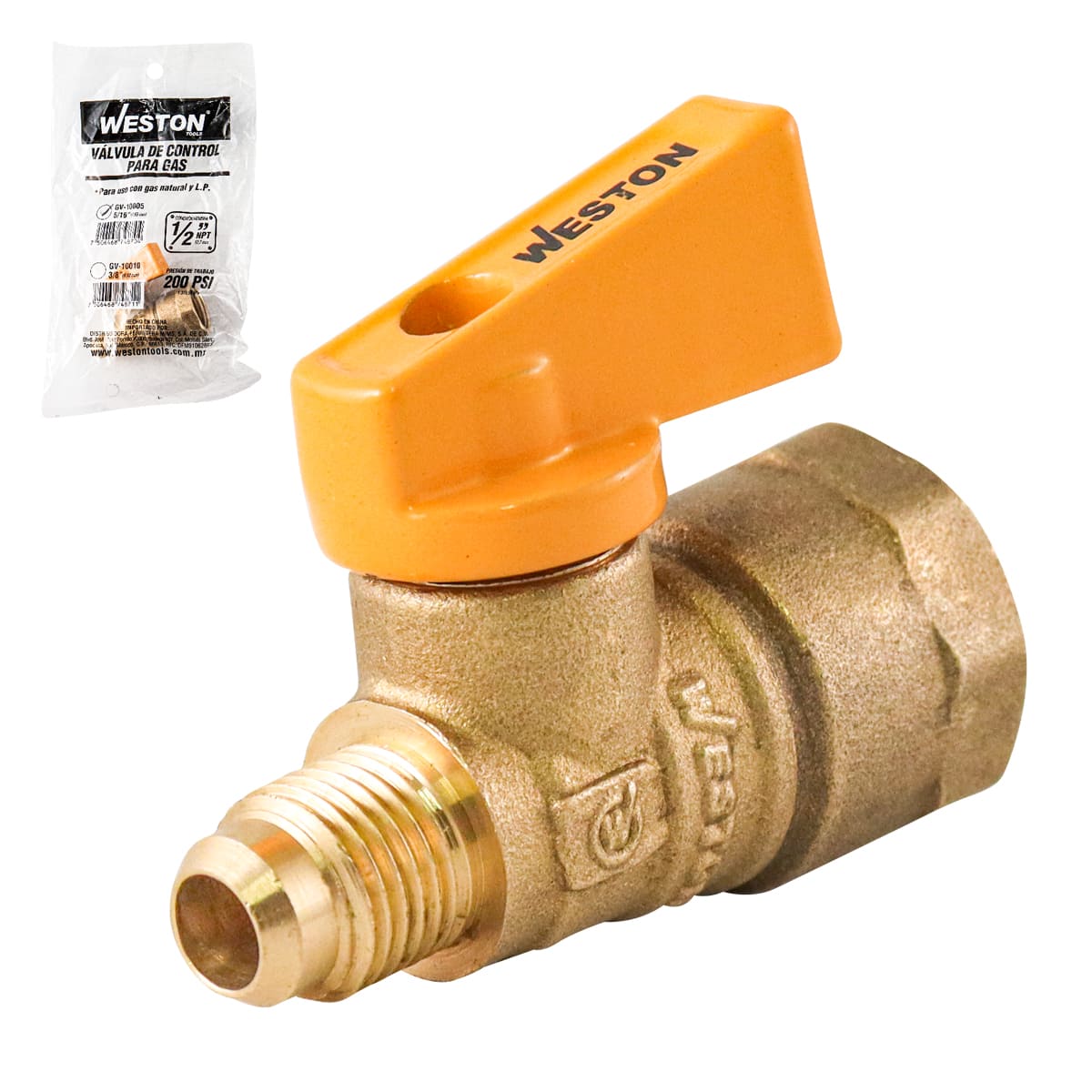VÁLVULA DE CONTROL PARA GAS 5/16" X 1/2" (CAJA C/20 PZAS - PRECIO X PIEZA)