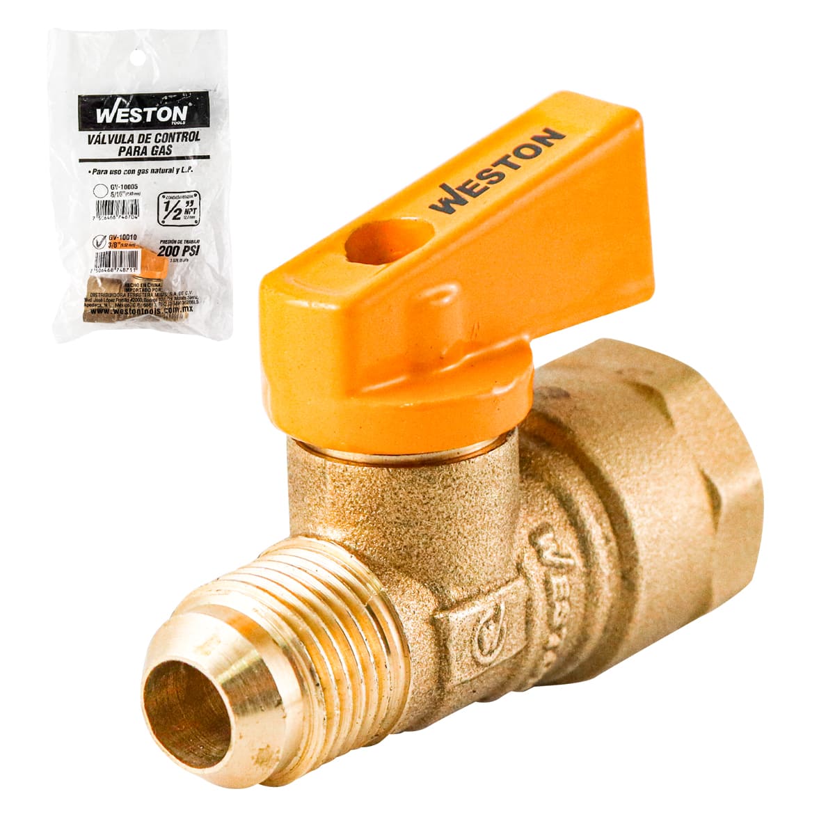VÁLVULA DE CONTROL PARA GAS 3/8" X 1/2" (CAJA C/20 PZAS - PRECIO X PIEZA)