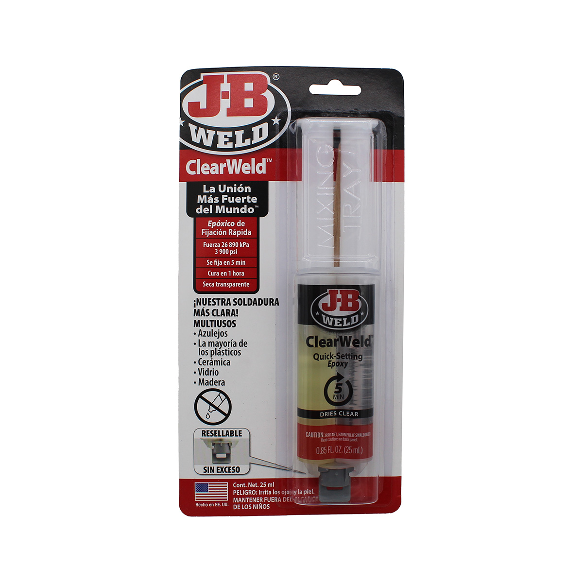 ADHESIVO EPÓXICO 25 ML JERINGA TRANSPARENTE 5 MIN JB WELD
