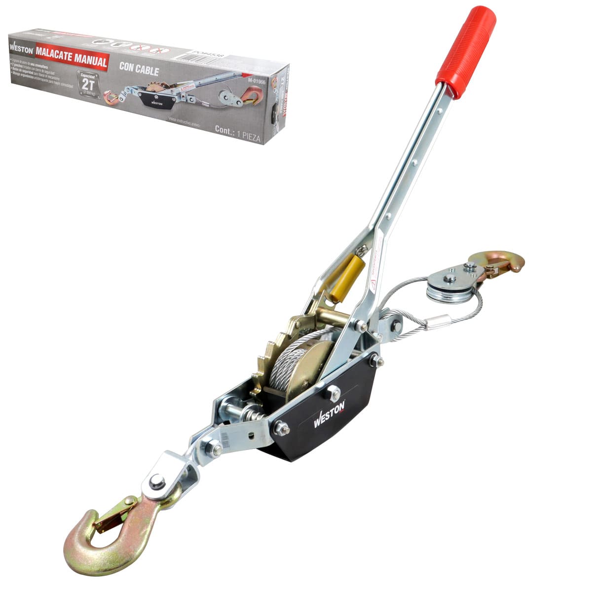 MALACATE MANUAL 2 TON C/CABLE 2.2M x 4.8 MM UNA CREMALLERA