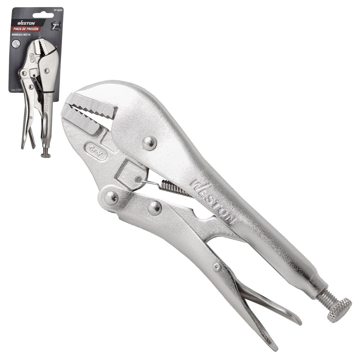 PINZA DE PRESION C/MORDAZA RECTA CRV 7'' (7R) (CAJA C/6 PZAS - PRECIO X PIEZA)