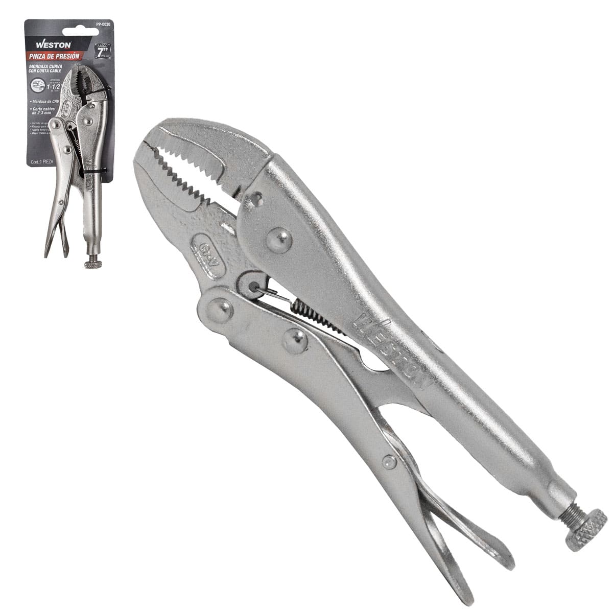 PINZA DE PRESION C/MORDAZA CURVA CRV C/CORTA CABLE 7'' (7WR) (CAJA C/6 PZAS - PRECIO X PIEZA)