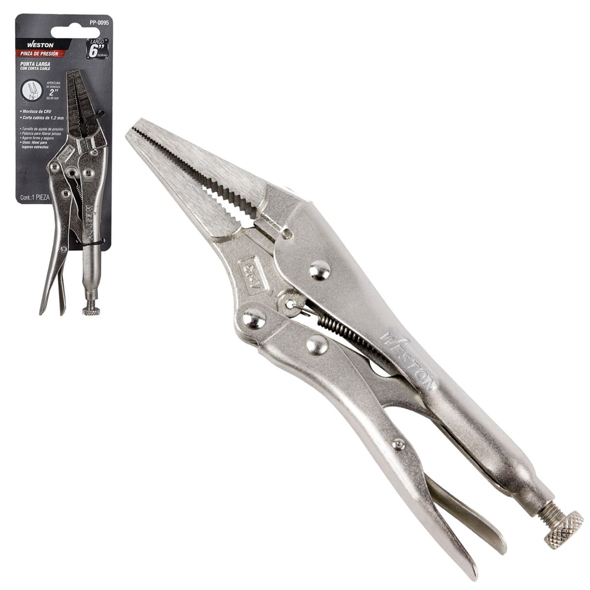 PINZA DE PRESION PUNTA LARGA C/CORTA CABLE 6'' (6LN) (CAJA C/6 PZAS - PRECIO X PIEZA)