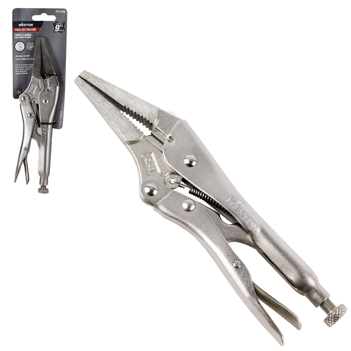 PINZA DE PRESION PUNTA LARGA C/CORTA CABLE 9'' (9LN) (CAJA C/6 PZAS - PRECIO X PIEZA)