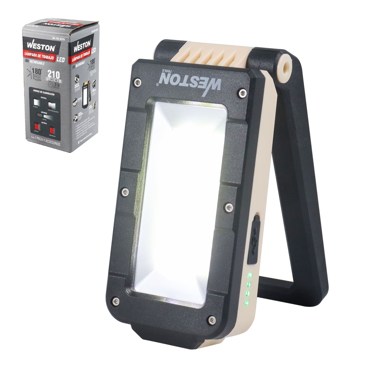 LAMPARA DE TRABAJO LED CON BASE PLEGABLE RECARGABLE 210LM
