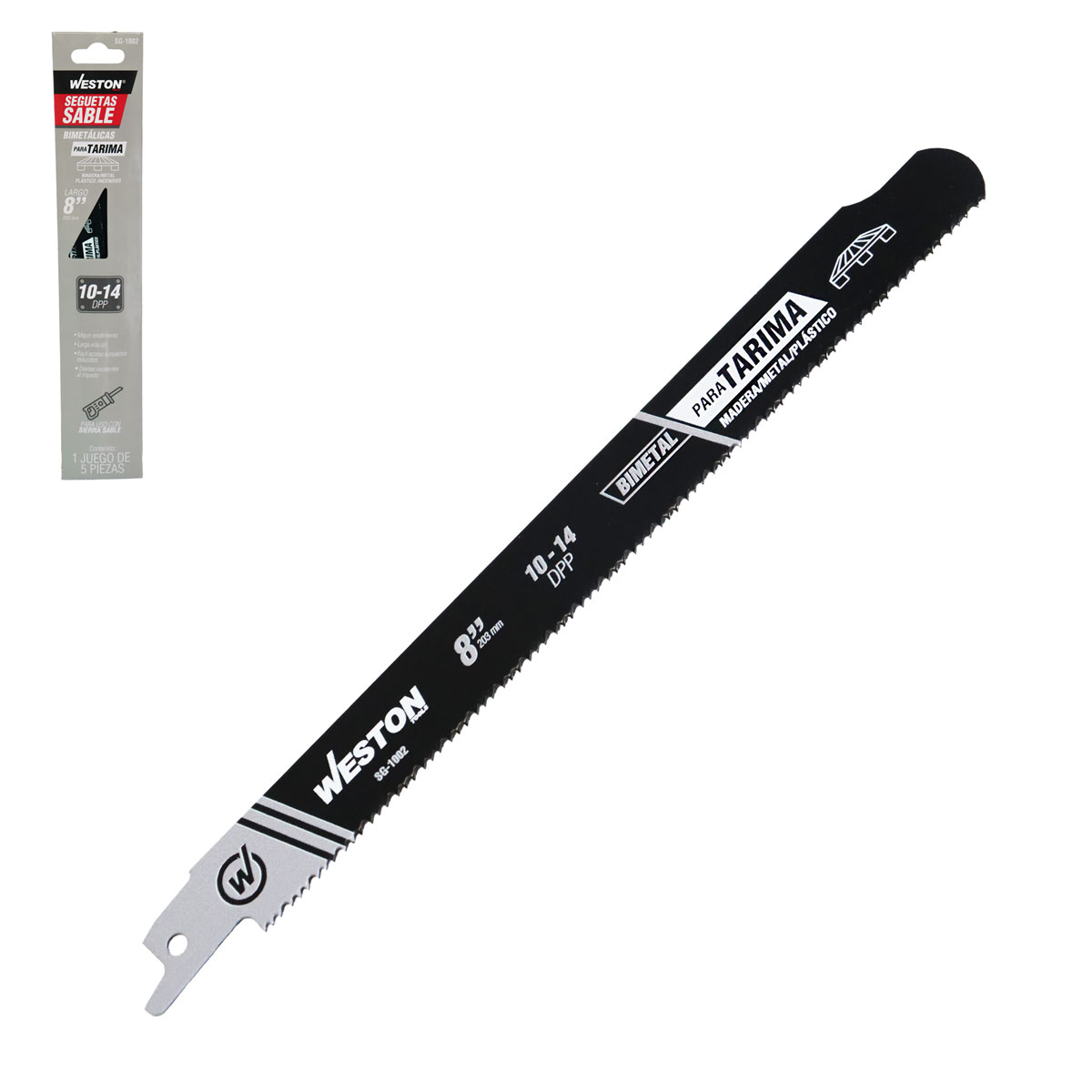 SEGUETA SABLE BIMETALICA DESARMADORA DE TARIMAS 8" 10/14DPP (JGO C/5 PZS)