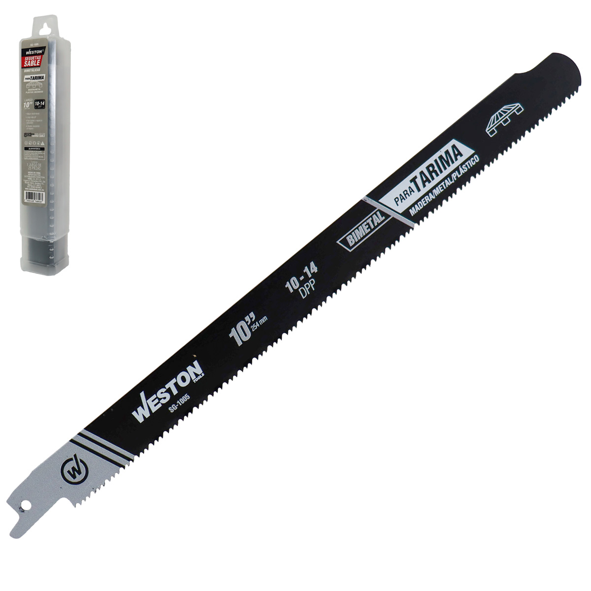 SEGUETA SABLE BIMETALICA DESARMADORA DE TARIMAS 10" 10/14DPP (JGO C/25 PZS)