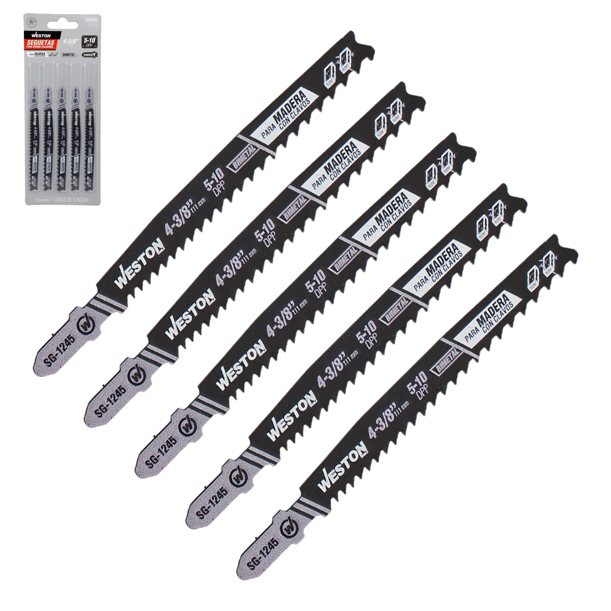 SEGUETAS P/SIERRA CALADORA BIMETAL ZANCO "T"  4-3/8" 5/10DPP (JGO C/5 PZS)