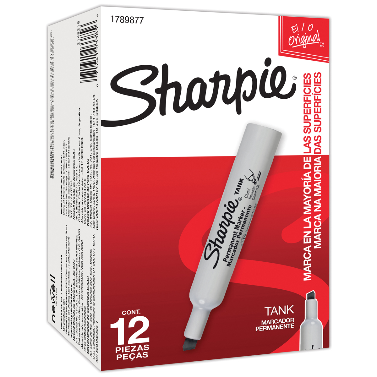 MARCADOR PERMANENTE SHARPIE TANK PUNTA CINCEL NEGRO (PRECIO X PZA - CAJA C/12)