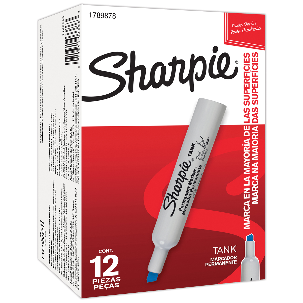 MARCADOR PERMANENTE SHARPIE TANK PUNTA CINCEL AZUL (PRECIO X PZA - CAJA C/12)