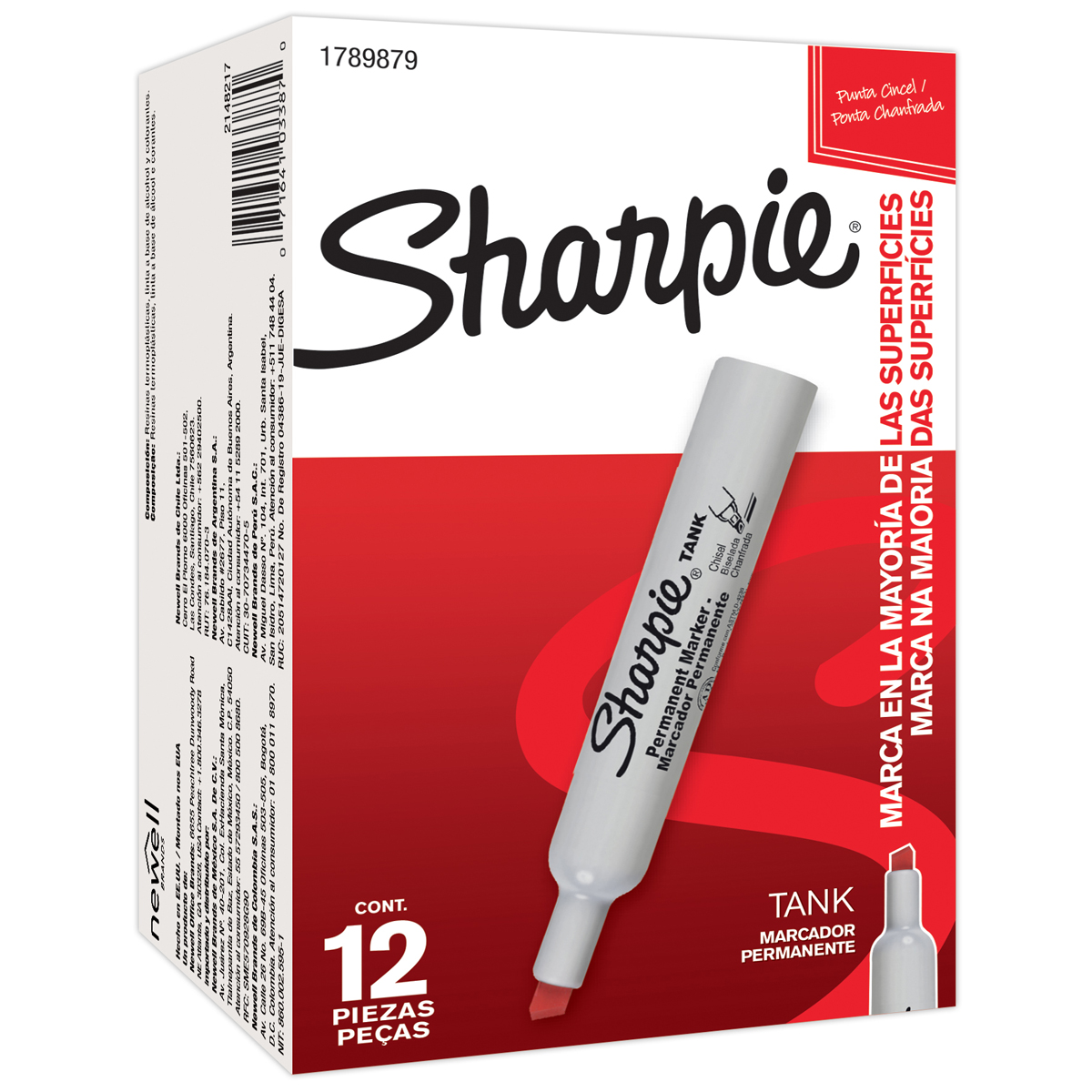 MARCADOR PERMANENTE SHARPIE TANK PUNTA CINCEL ROJO (PRECIO X PZA - CAJA C/12)