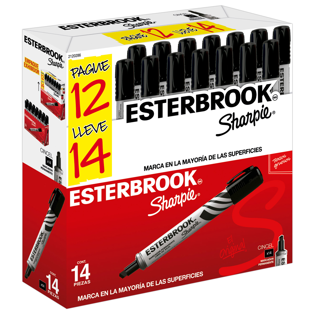 MARCADOR PERMANENTE SHARPIE ESTERBROOK PUNTA CINCEL NEGRO (PRECIO X PZA - CAJA C/12)