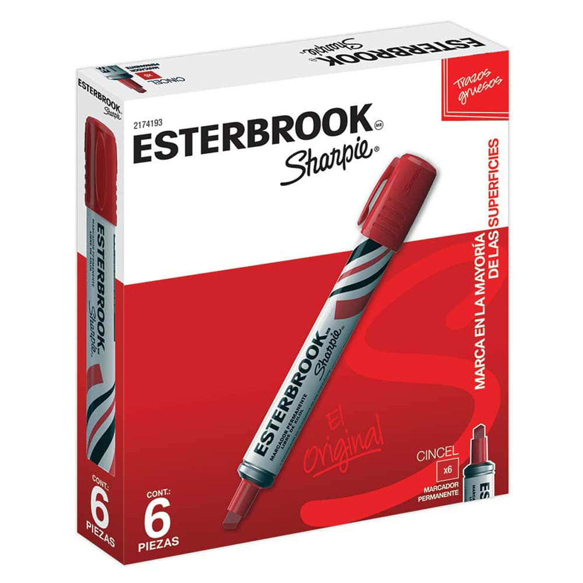 MARCADOR PERMANENTE ESTERBROOK PUNTA CINCEL ROJO (PRECIO X PZA - CAJA C/6)