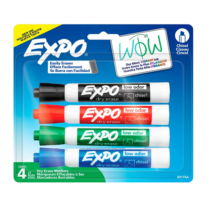 MARCADORES PIZARRON EXPO LOW ODOR CINCEL SURTIDOS (BLISTER C/4 PZS - PRECIO X BLISTER)