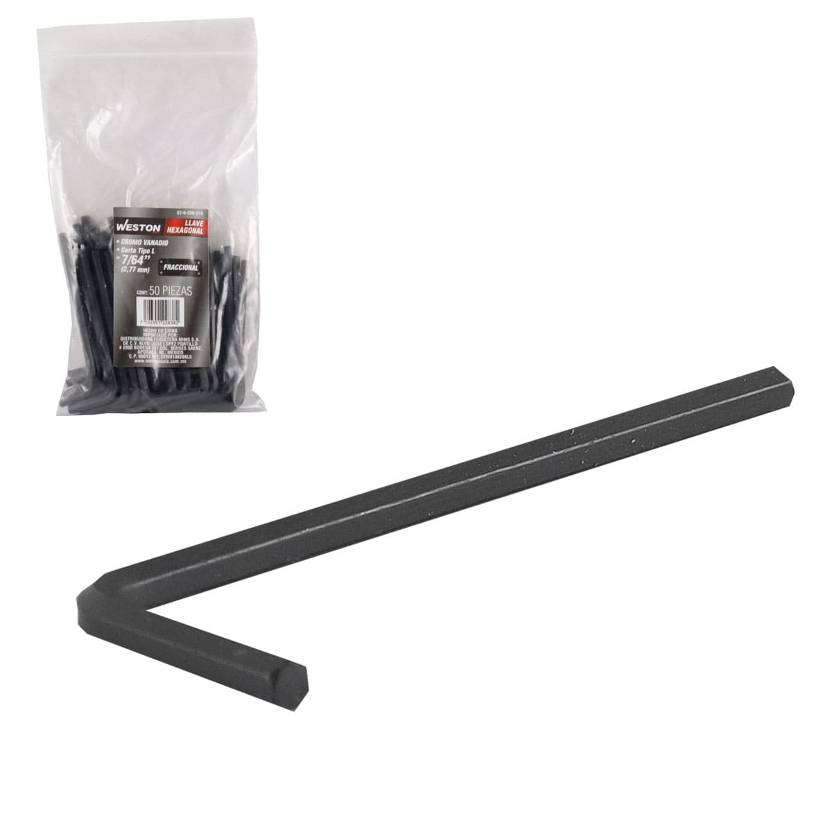 LLAVE HEXAGONAL L CORTA CrV  7/64"  (PRECIO X PZA - EMPAQUE C/50 PZAS)