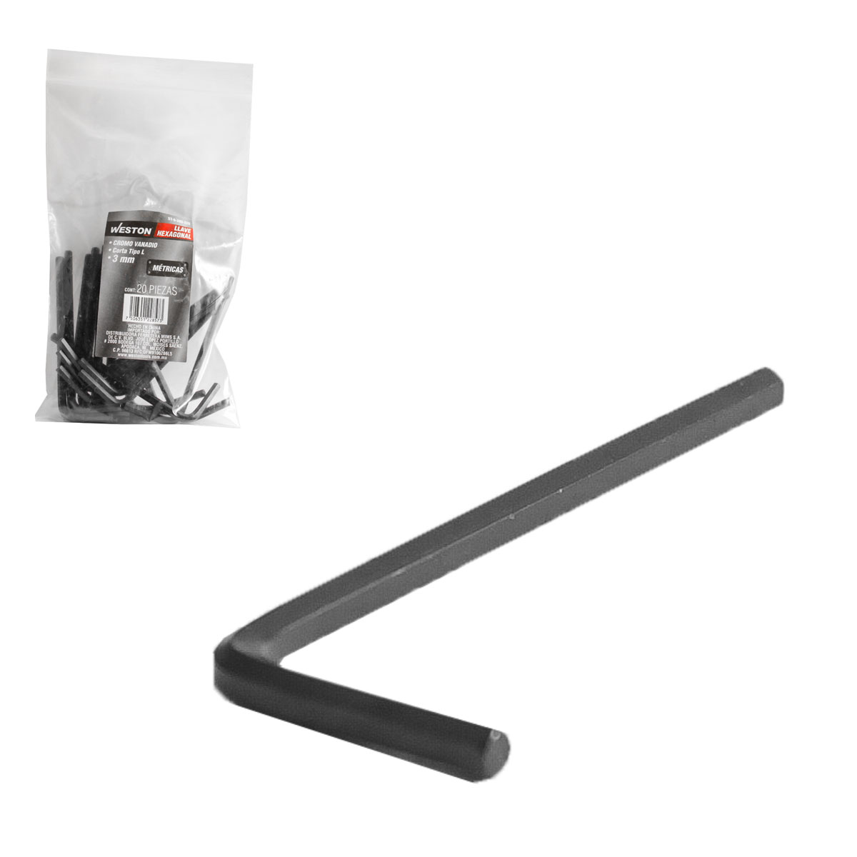 LLAVE HEXAGONAL L CORTA CrV  3MM (PRECIO X PZA - EMPAQUE C/20 PZAS)
