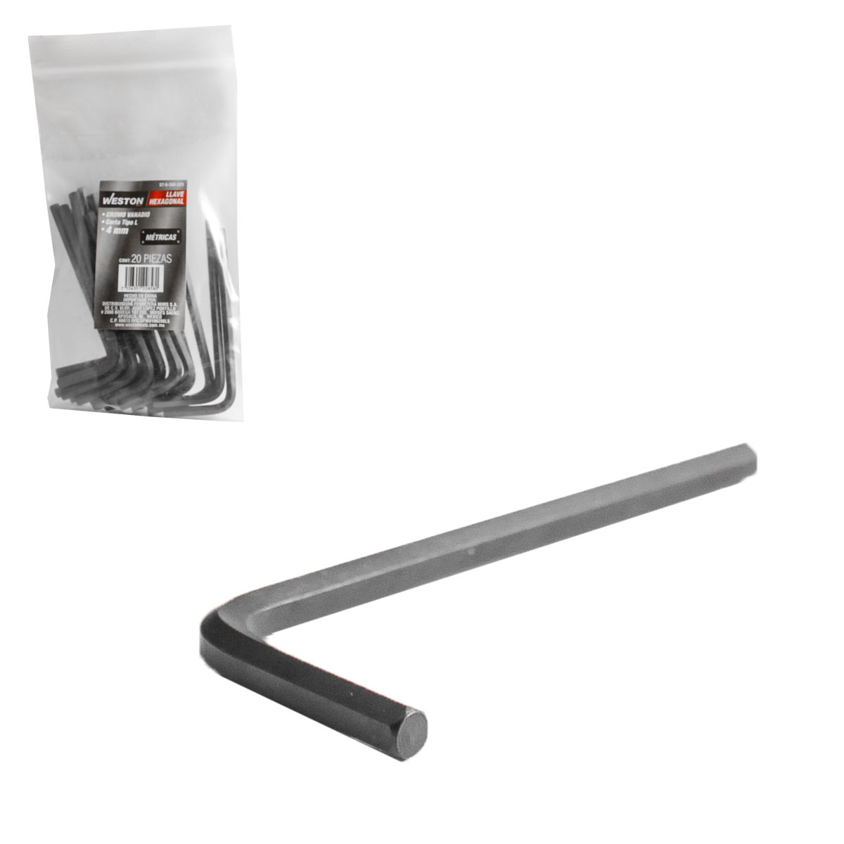 LLAVE HEXAGONAL L CORTA CrV  4MM  (PRECIO X PZA - EMPAQUE C/20 PZAS)