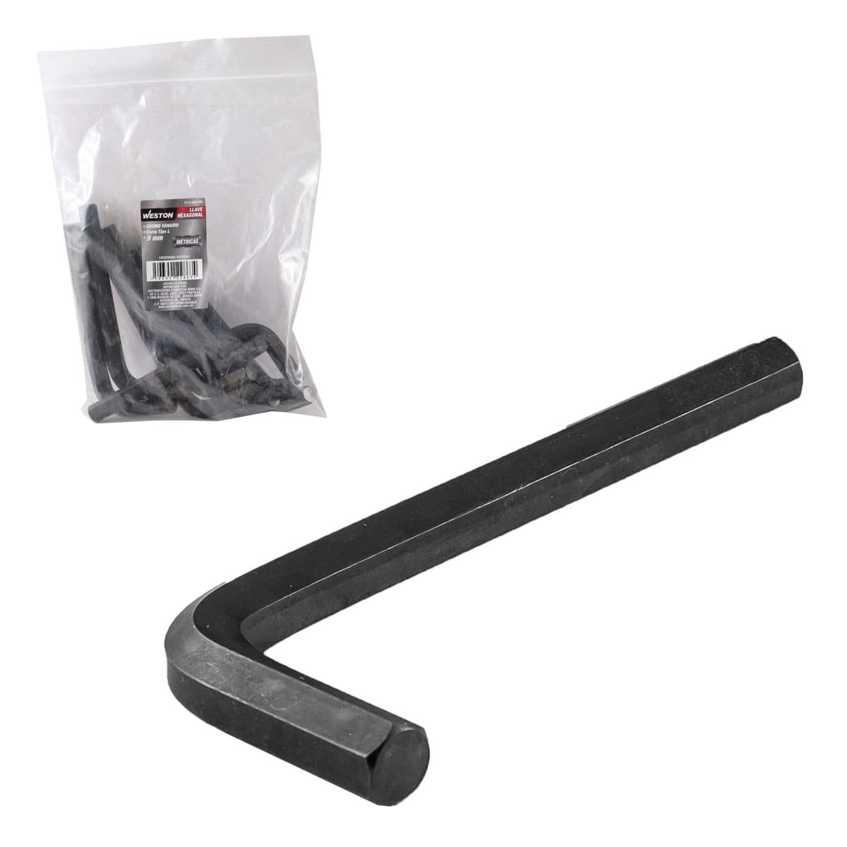 LLAVE HEXAGONAL L CORTA CrV  9MM  (PRECIO X PZA - EMPAQUE C/10 PZAS)