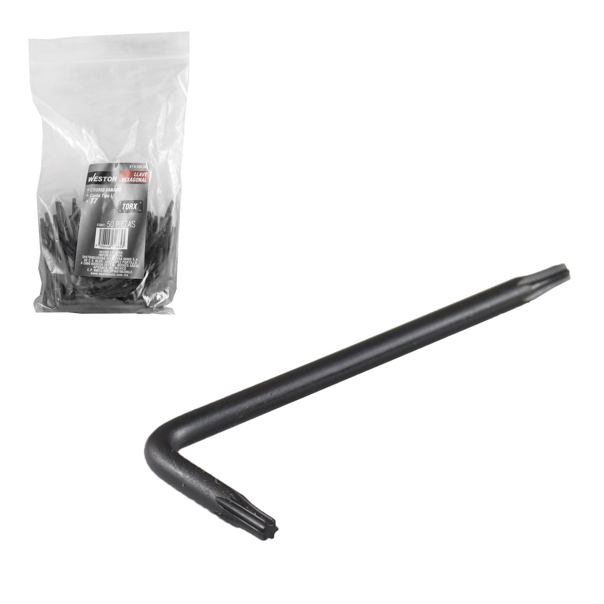 LLAVE HEX, L PUNTAS TORX CORTA CrV  T7  (PRECIO X PZA - EMPAQUE C/50 PZAS)