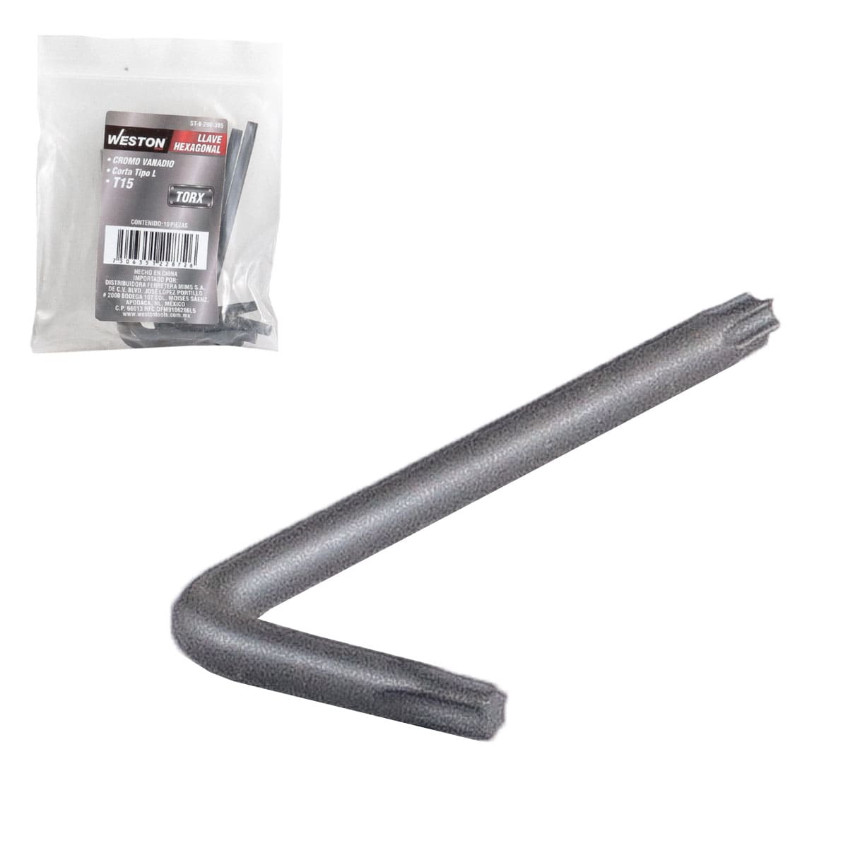 LLAVE HEX, L PUNTAS TORX CORTA CrV  T15  (PRECIO X PZA - EMPAQUE C/10 PZAS)