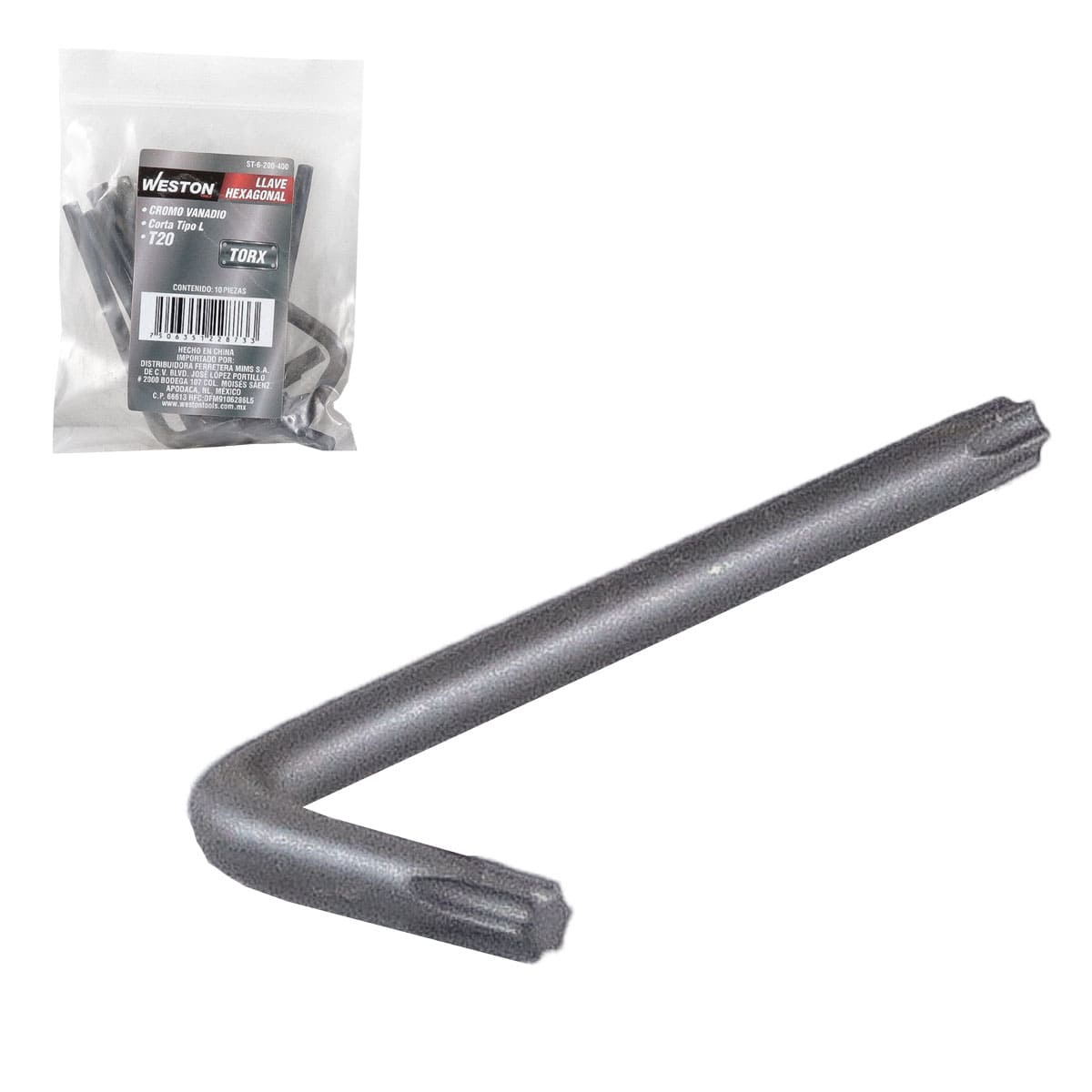 LLAVE HEX, L PUNTAS TORX CORTA CrV  T20  (PRECIO X PZA - EMPAQUE C/10 PZAS)