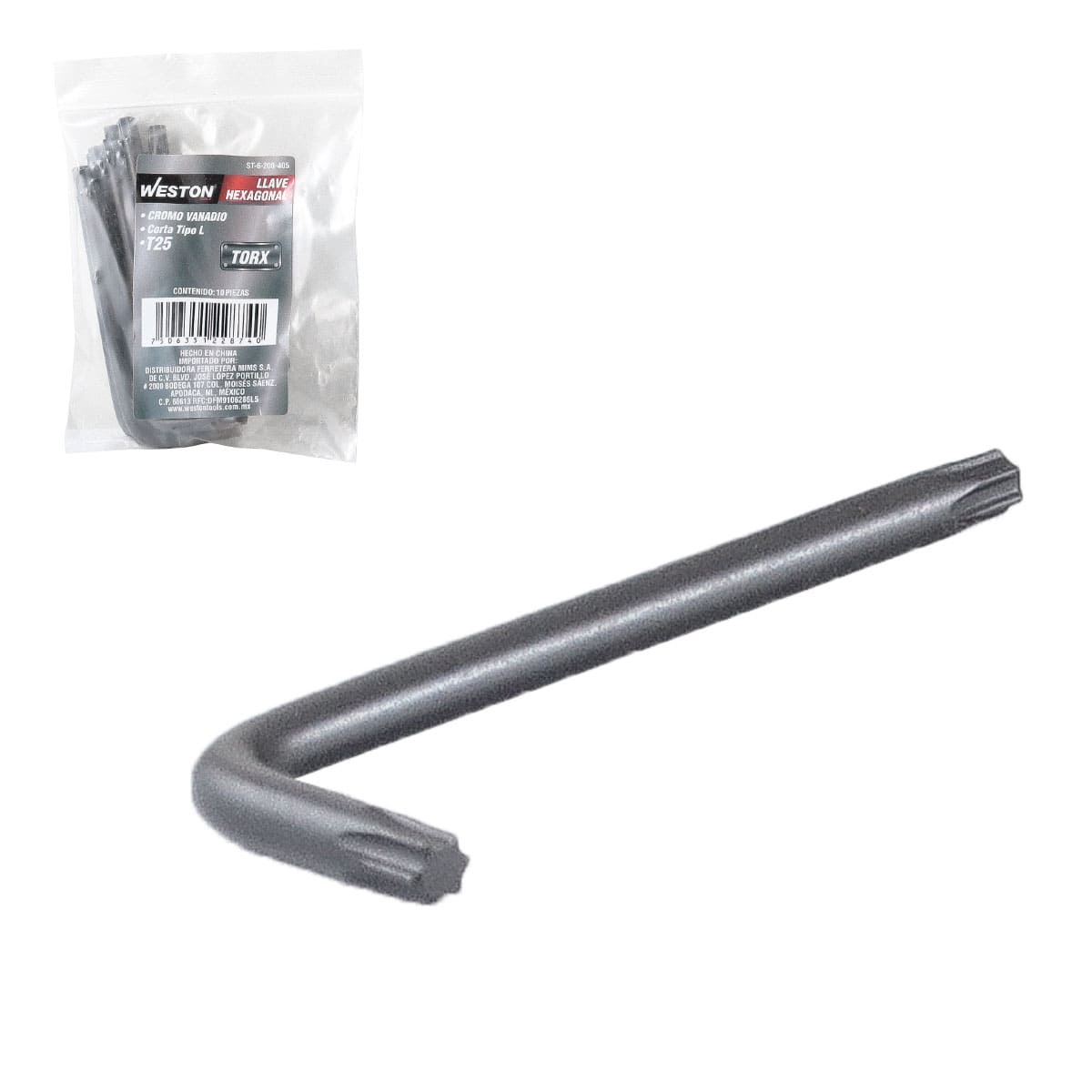LLAVE HEX, L PUNTAS TORX CORTA CrV  T25  (PRECIO X PZA - EMPAQUE C/10 PZAS)