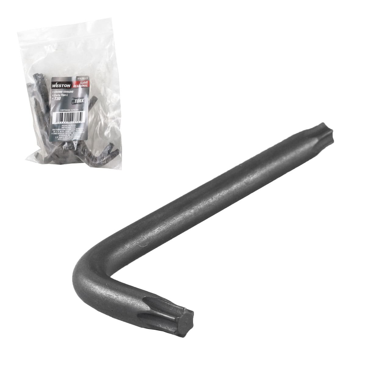 LLAVE HEX, L PUNTAS TORX CORTA CrV  T30  (PRECIO X PZA - EMPAQUE C/10 PZAS)
