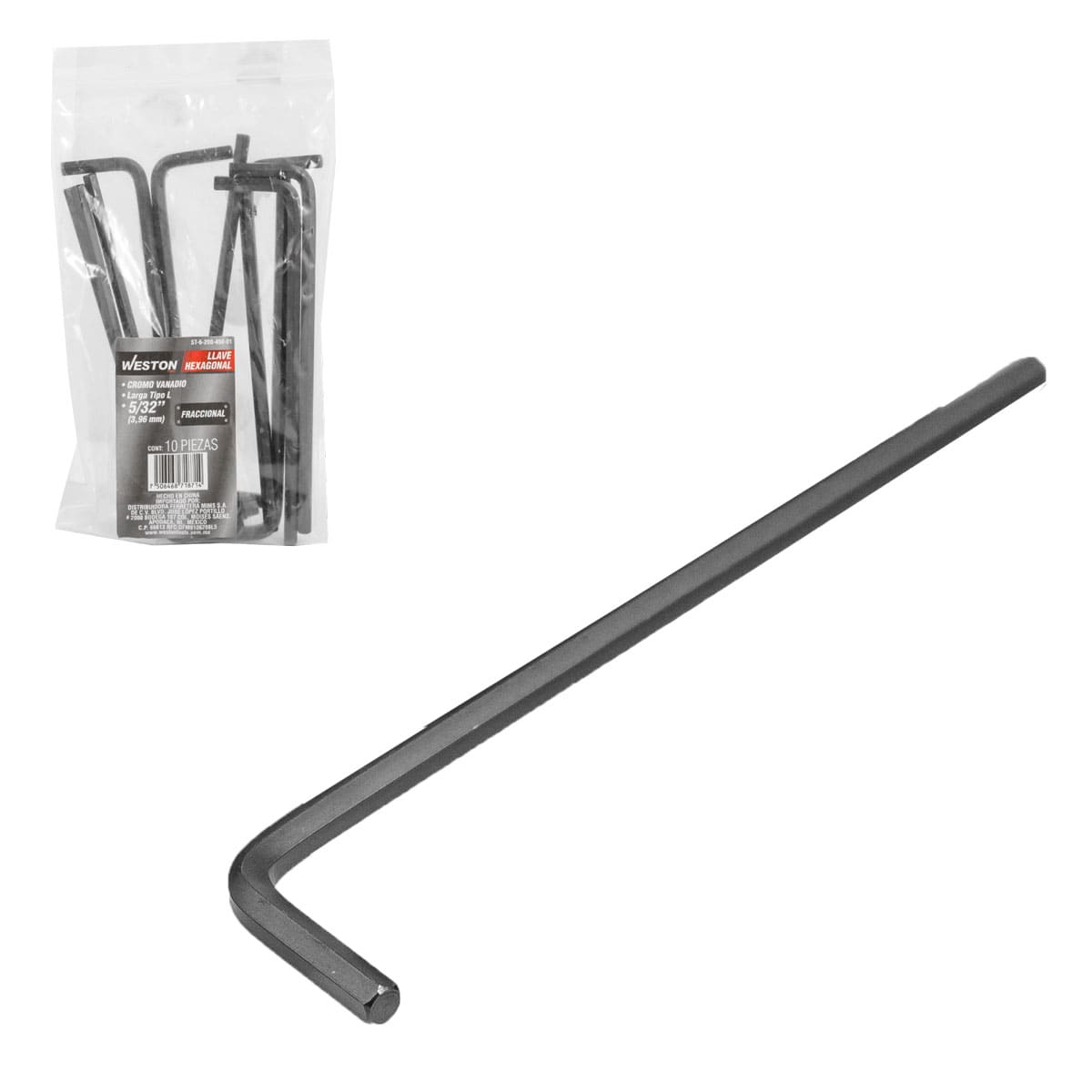 LLAVE HEX, L LARGA 5/32'' (PRECIO X PZA - EMPAQUE C/10 PZAS)