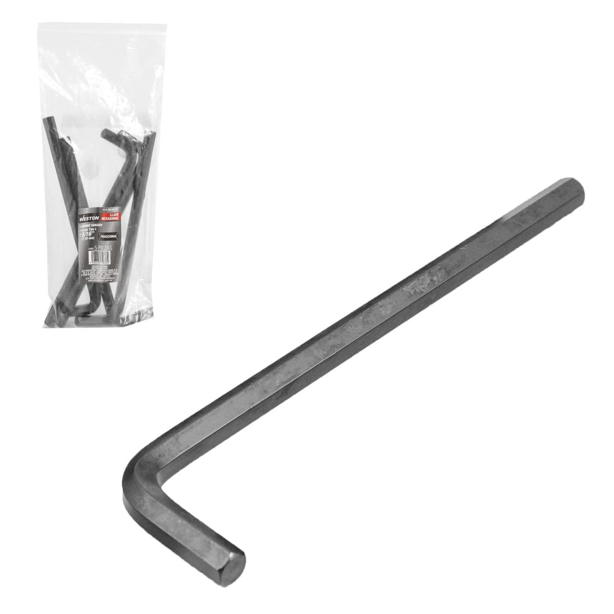 LLAVE HEX, L LARGA 5/16'' (PRECIO X PZA - EMPAQUE C/5 PZAS)