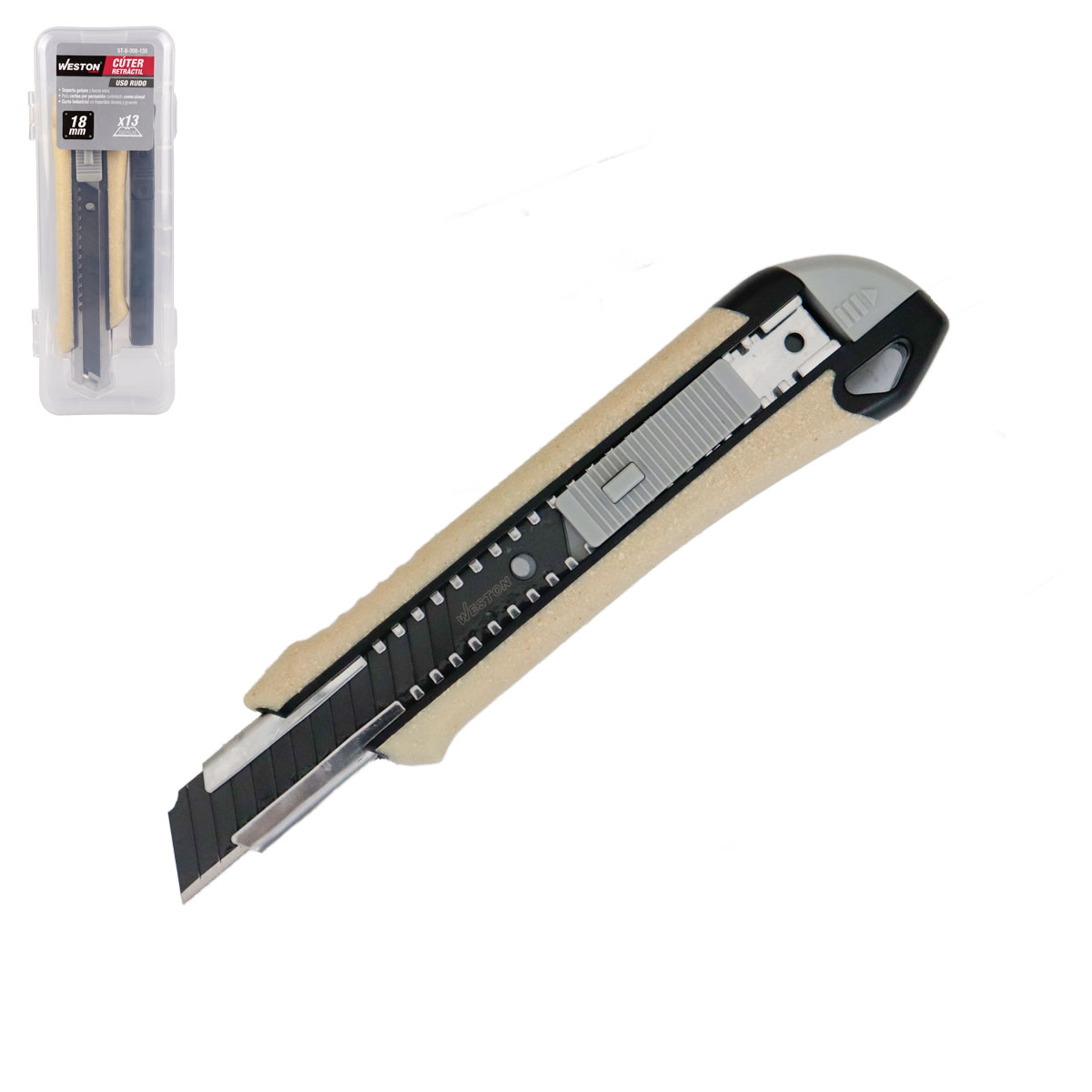 CUTER RETRACTIL PROFESIONAL ERGONAMICA DE ABS CON RECUBRIMIENTO GOMA TIPO MADERA 18x100MM