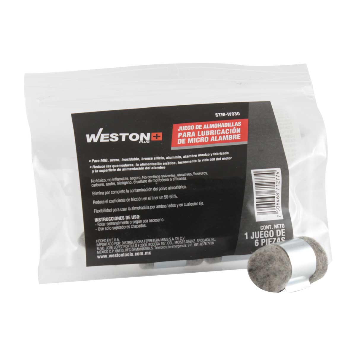 ALMOHADILLA PARA LUBRICACION DE MICRO ALAMBRE 6PZAS