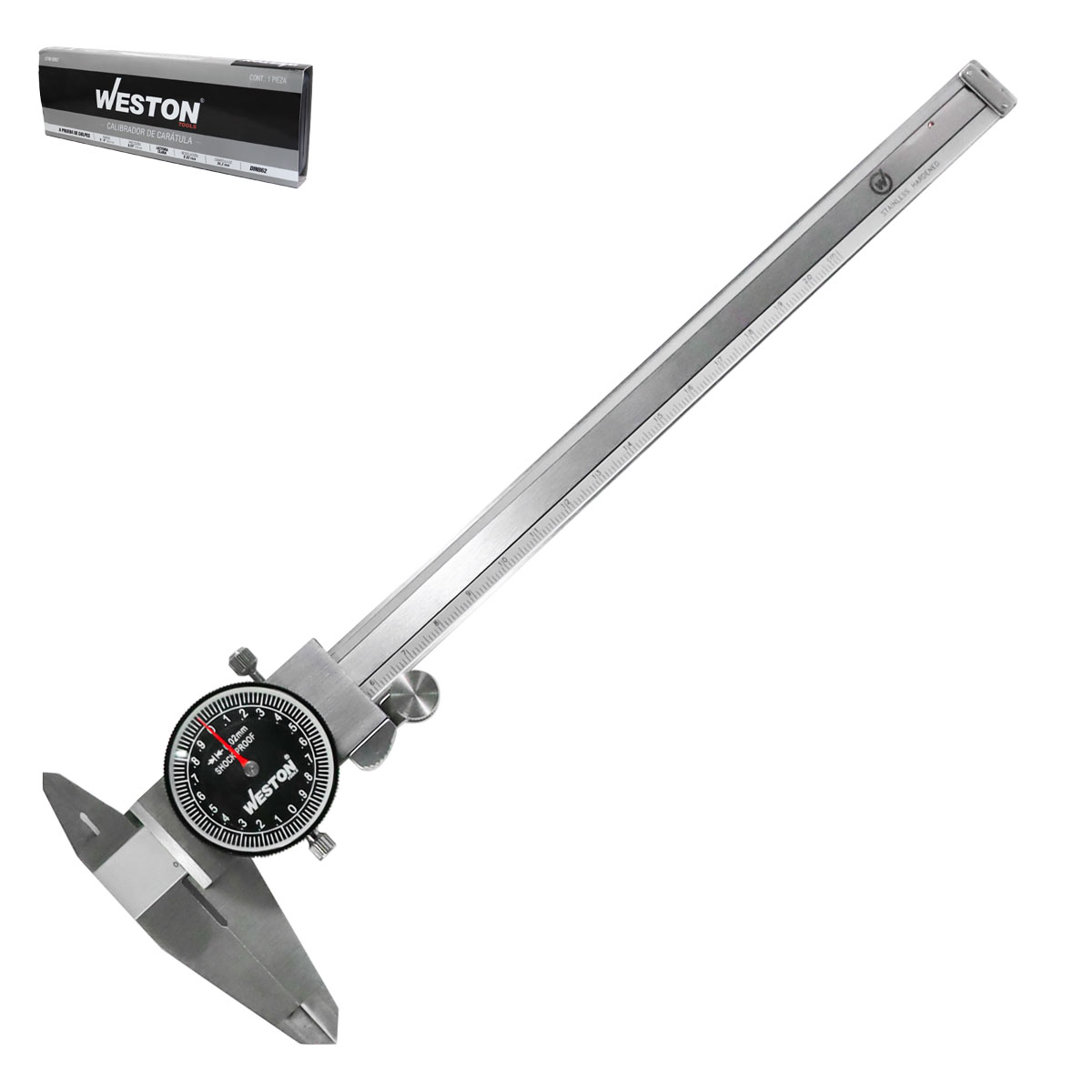 CALIBRADOR DE CARATULA A PRUEBA D/GOLPES ACERO INOX  0-200mm / ±0.03 mm / 0.02 mm