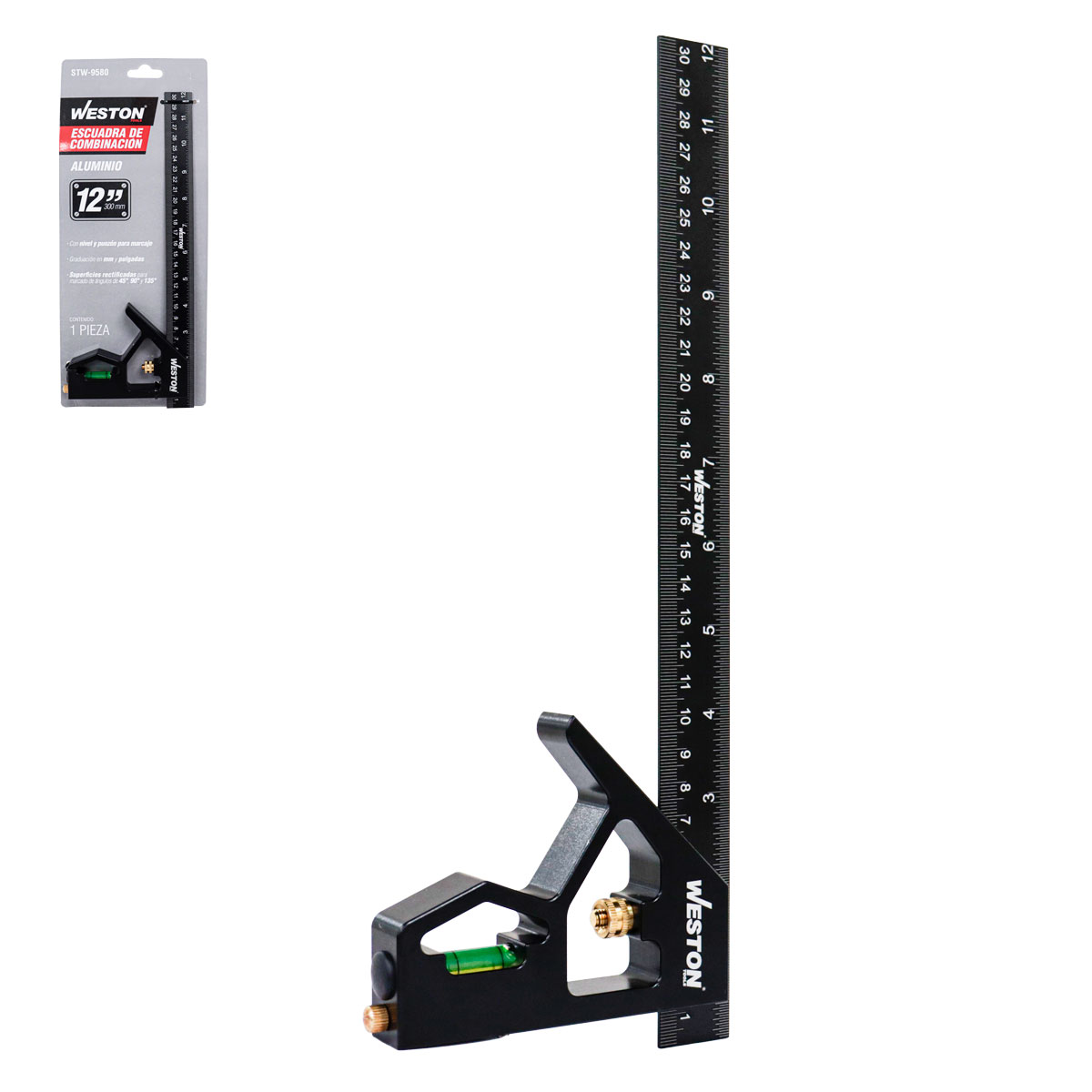 ESCUADRA DE COMBINACION D/ALUMINIO C/NIVEL 12''