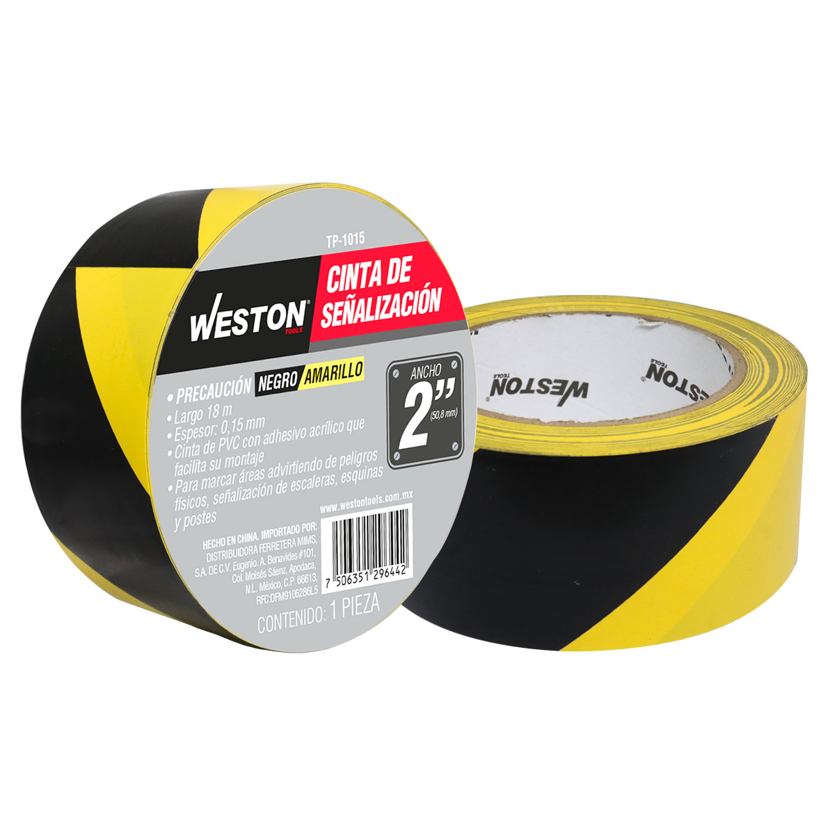 CINTA DE SEÑALIZACION NEGRO/AMARILLO 2" (50mm) X 18M (PRECIO X PIEZA)